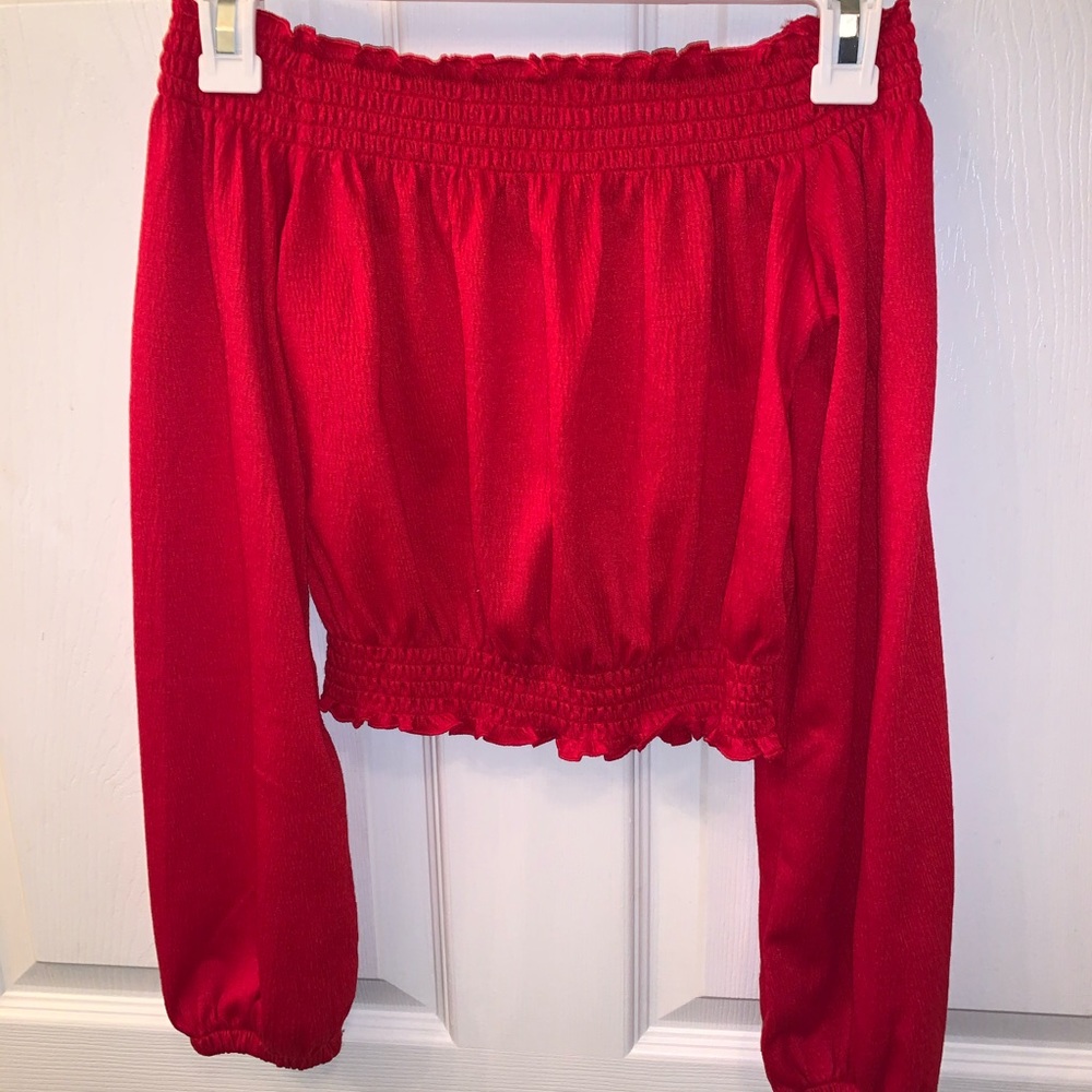 Long sleeve red strapless crop top